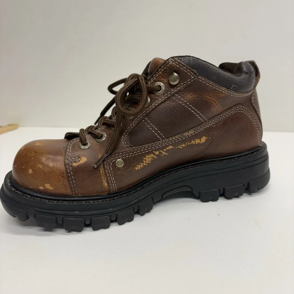 GBX 90s Y2K Streetwear Mens 10 M Chunky Leather Platform Boots Shoes Brown